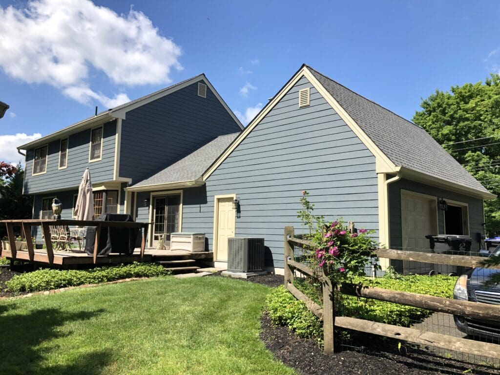 Beautiful New Britain PA Home with exterior upgrades such as James Hardie Siding in Evening Blue.