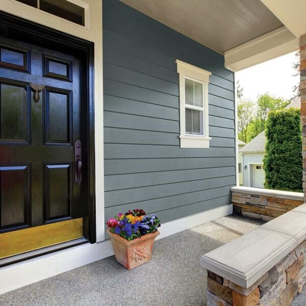Front porch with blue CertainTeed composite siding